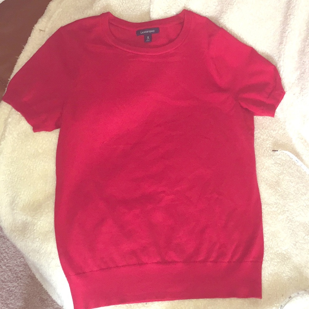 Lands’ End short sleeve red sweater knit blouse
